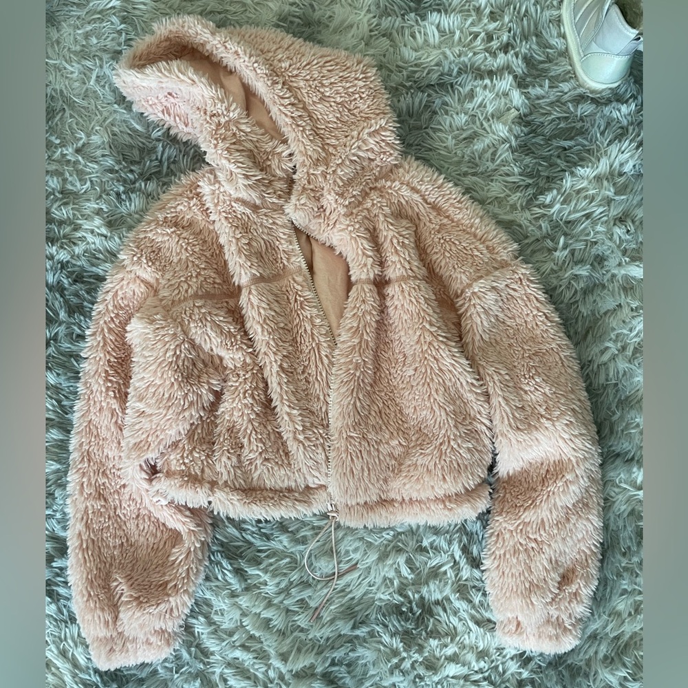 Urban Outfitters Pink Fuzzy Cropped Jacket